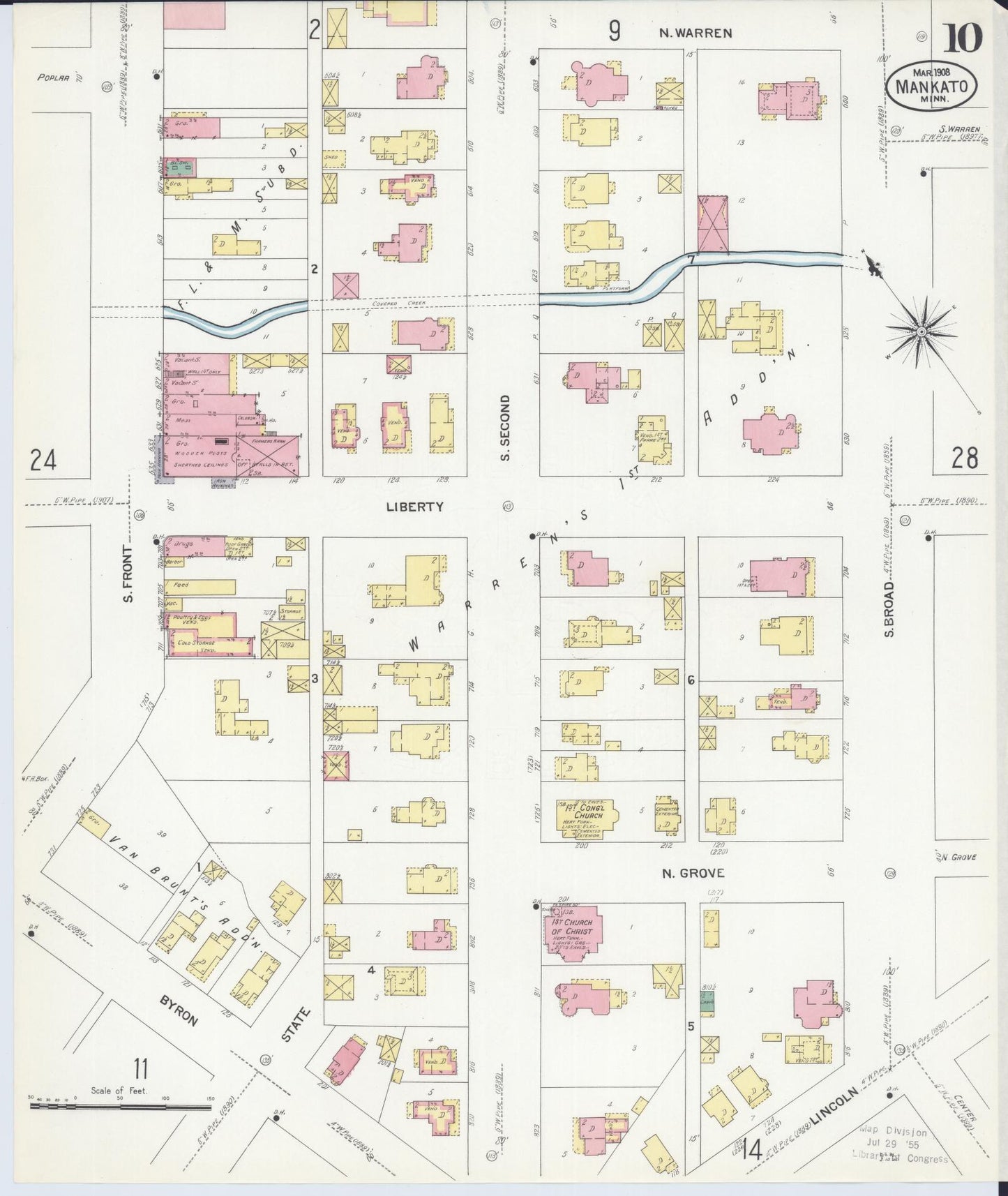 Sanborn Fire Insurance Map from Mankato, Blue Earth County, Minnesota (1908), Sheet #0010 - Complete Map Set gallery image, historic Sanborn map, vintage wall art, Minnesota Minnesota