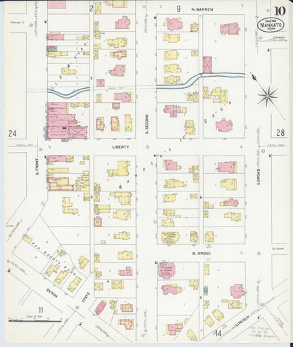Sanborn Fire Insurance Map from Mankato, Blue Earth County, Minnesota (1908), Sheet #0010 - Complete Map Set gallery image, historic Sanborn map, vintage wall art, Minnesota Minnesota