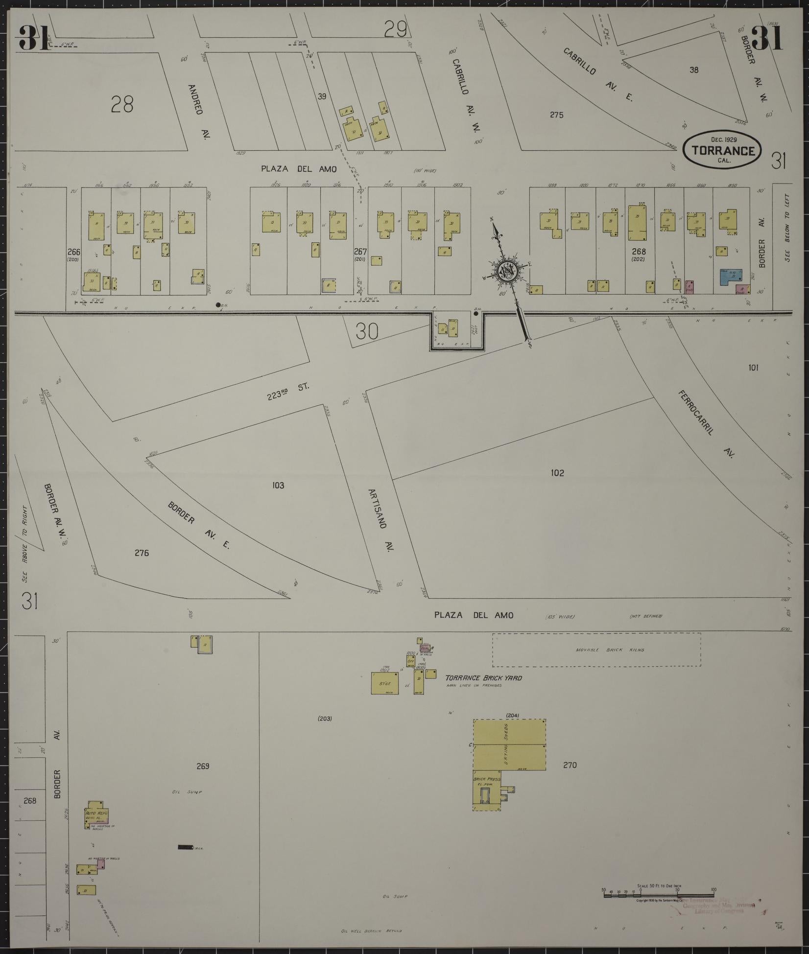 Sanborn Fire Insurance Map from Torrance, Los Angeles County, California (1929), Sheet #0031 - Complete Map Set gallery image, historic Sanborn map, vintage wall art, California California