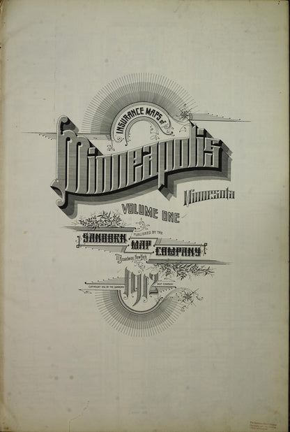 Sanborn Fire Insurance Map from Minneapolis, Hennepin County, Minnesota (1912), Sheet #0001 - Historic Sanborn Fire Insurance Map Print, vintage old map wall art, antique decor, genealogy gift, Minnesota Minnesota map