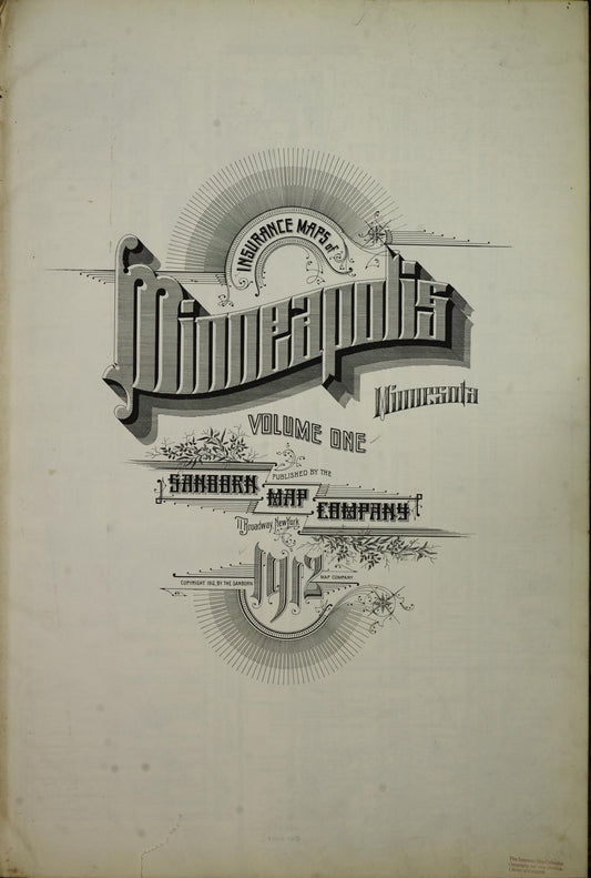 Sanborn Fire Insurance Map from Minneapolis, Hennepin County, Minnesota (1912), Sheet #0001 - Historic Sanborn Fire Insurance Map Print, vintage old map wall art, antique decor, genealogy gift, Minnesota Minnesota map