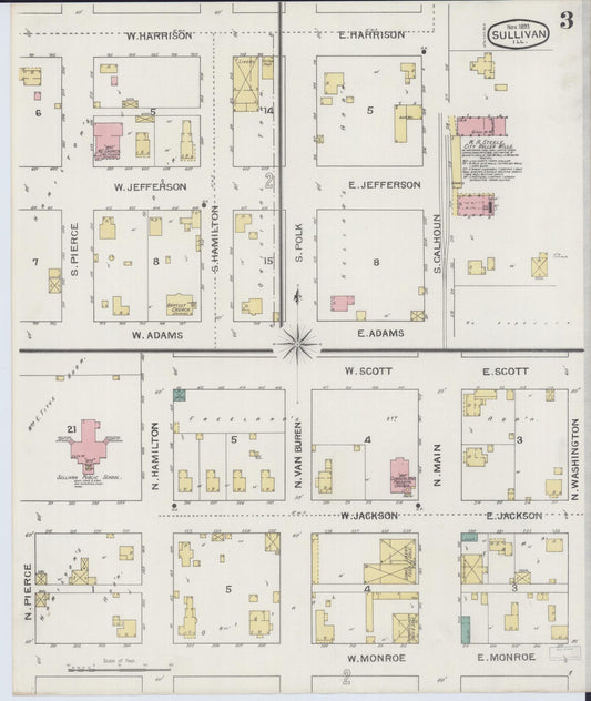 Sanborn Fire Insurance Map from Sullivan, Moultrie County, Illinois (1893), Sheet #0003 - Historic Sanborn Fire Insurance Map Print, vintage old map wall art, antique decor, genealogy gift, Illinois Illinois map