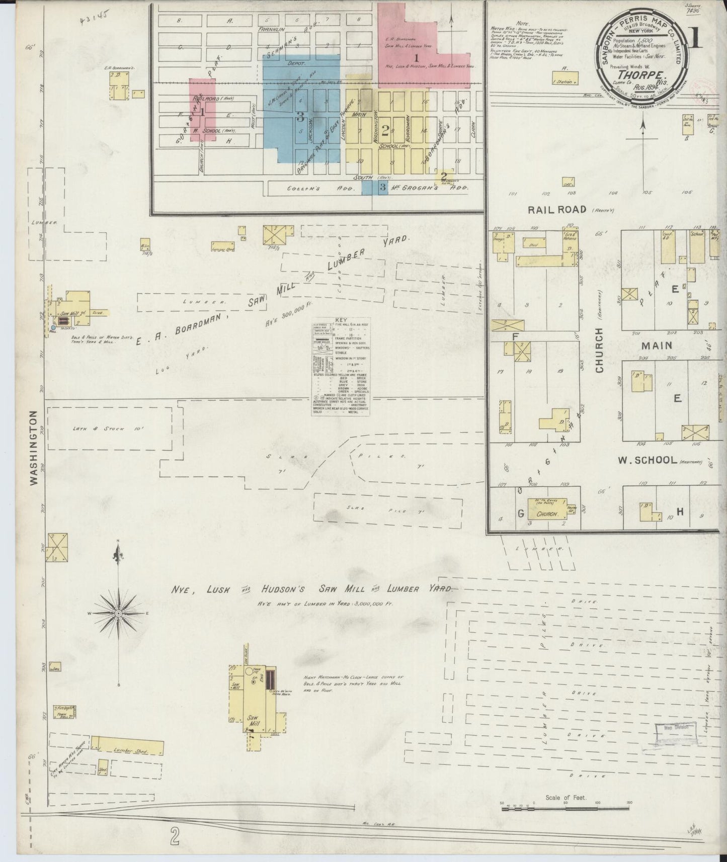 Sanborn Fire Insurance Map from Thorpe, Clark County, Wisconsin (1894), Sheet #0001 - Complete Map Set gallery image, historic Sanborn map, vintage wall art, Wisconsin Wisconsin