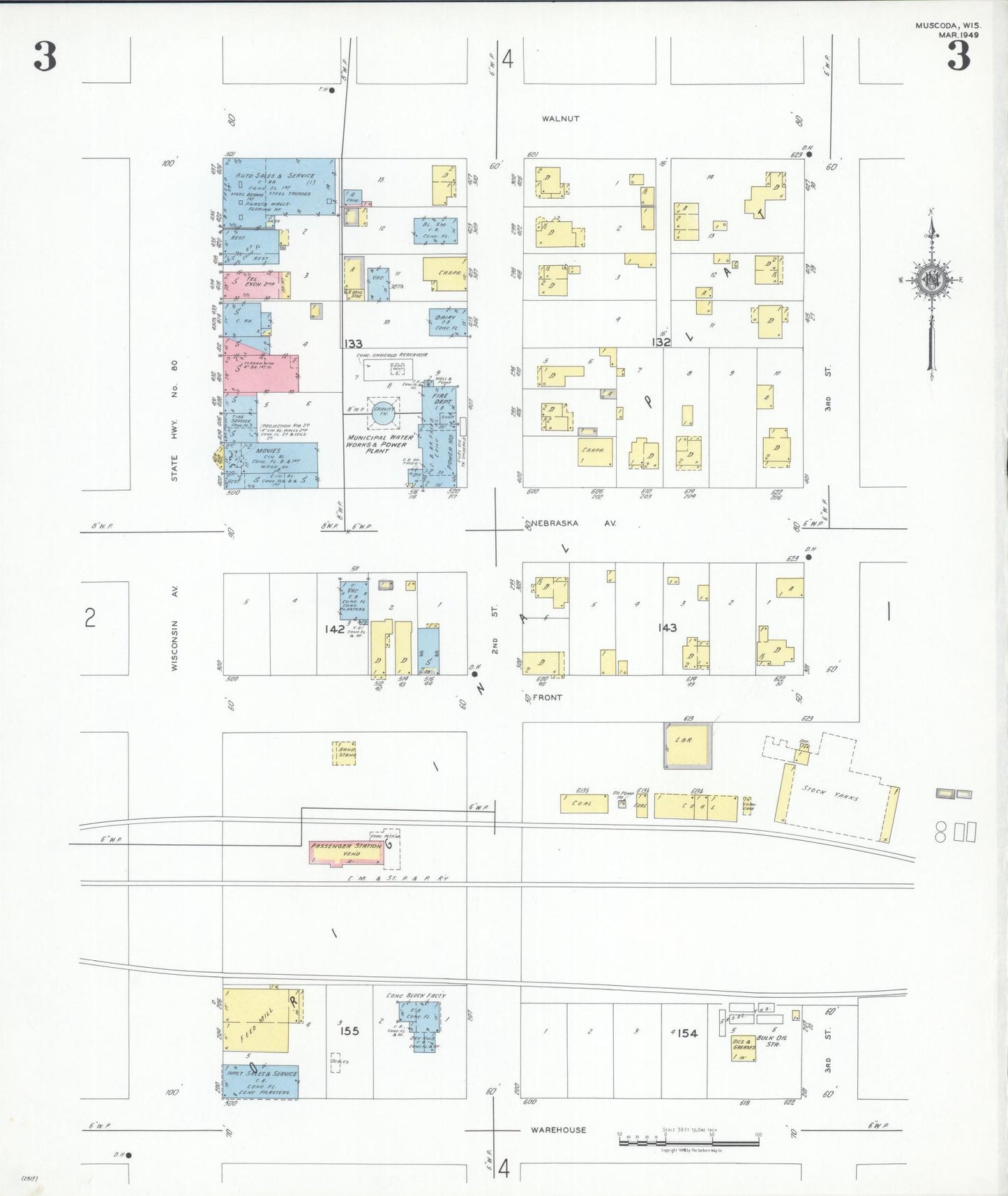 Sanborn Fire Insurance Map from Muscoda, Grant County, Wisconsin (1949), Sheet #0003 - Historic Sanborn Fire Insurance Map Print, vintage old map wall art, antique decor, genealogy gift, Wisconsin Wisconsin map