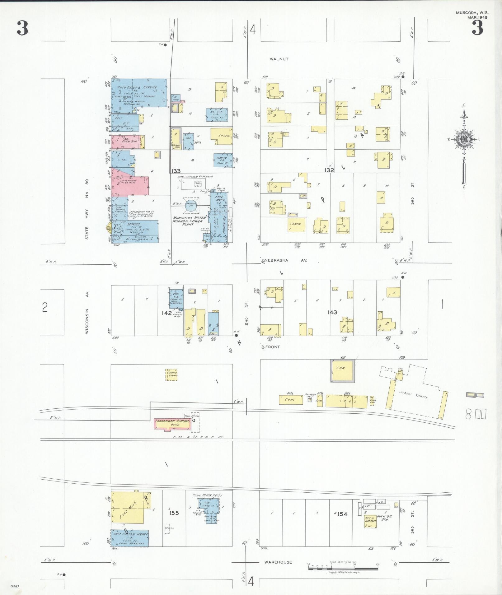 Sanborn Fire Insurance Map from Muscoda, Grant County, Wisconsin (1949), Sheet #0003 - Historic Sanborn Fire Insurance Map Print, vintage old map wall art, antique decor, genealogy gift, Wisconsin Wisconsin map