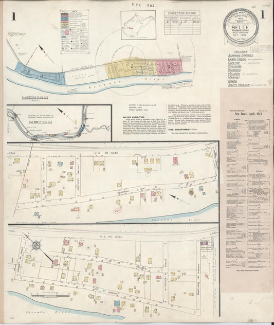 Sanborn Fire Insurance Map from Belle, Kanawha County, West Virginia (1943), Sheet #0001 - Complete Map Set gallery image, historic Sanborn map, vintage wall art, West Virginia West Virginia