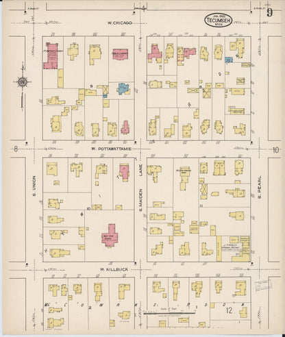 Sanborn Fire Insurance Map from Tecumseh, Lenawee County, Michigan (1922), Sheet #0009 - Complete Map Set gallery image, historic Sanborn map, vintage wall art, Michigan Michigan