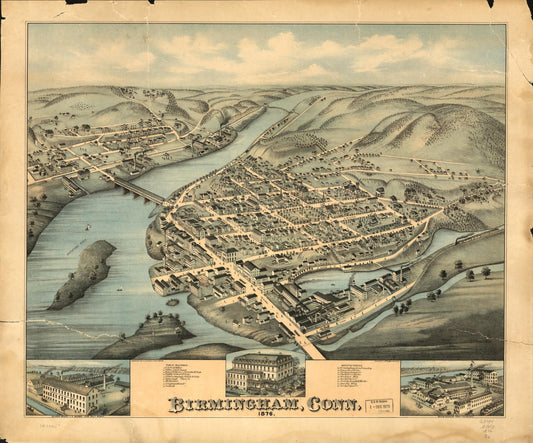Birmingham, Conn. 1876. (1876) – Historic Bird’s-Eye View Panorama Print