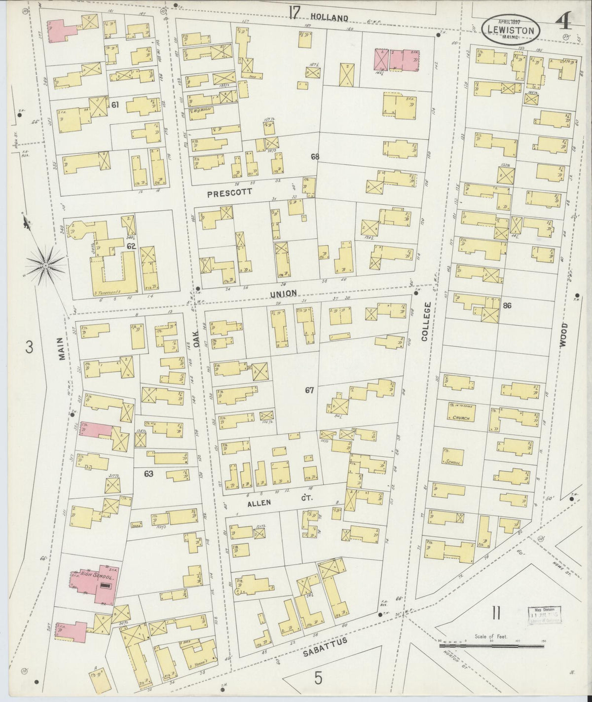 Sanborn Fire Insurance Map from Lewiston, Androscoggin County, Maine (1897), Sheet #0004 - Complete Map Set gallery image, historic Sanborn map, vintage wall art, Maine Maine