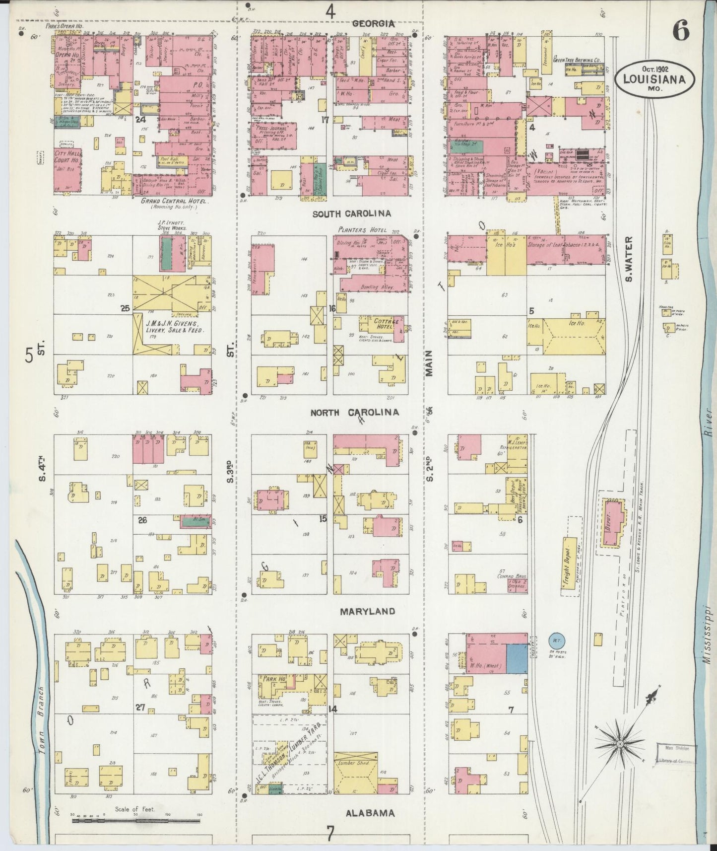 Sanborn Fire Insurance Map from Louisiana, Pike County, Missouri (1902), Sheet #0006 - Historic Sanborn Fire Insurance Map Print, vintage old map wall art, antique decor, genealogy gift, Missouri Missouri map