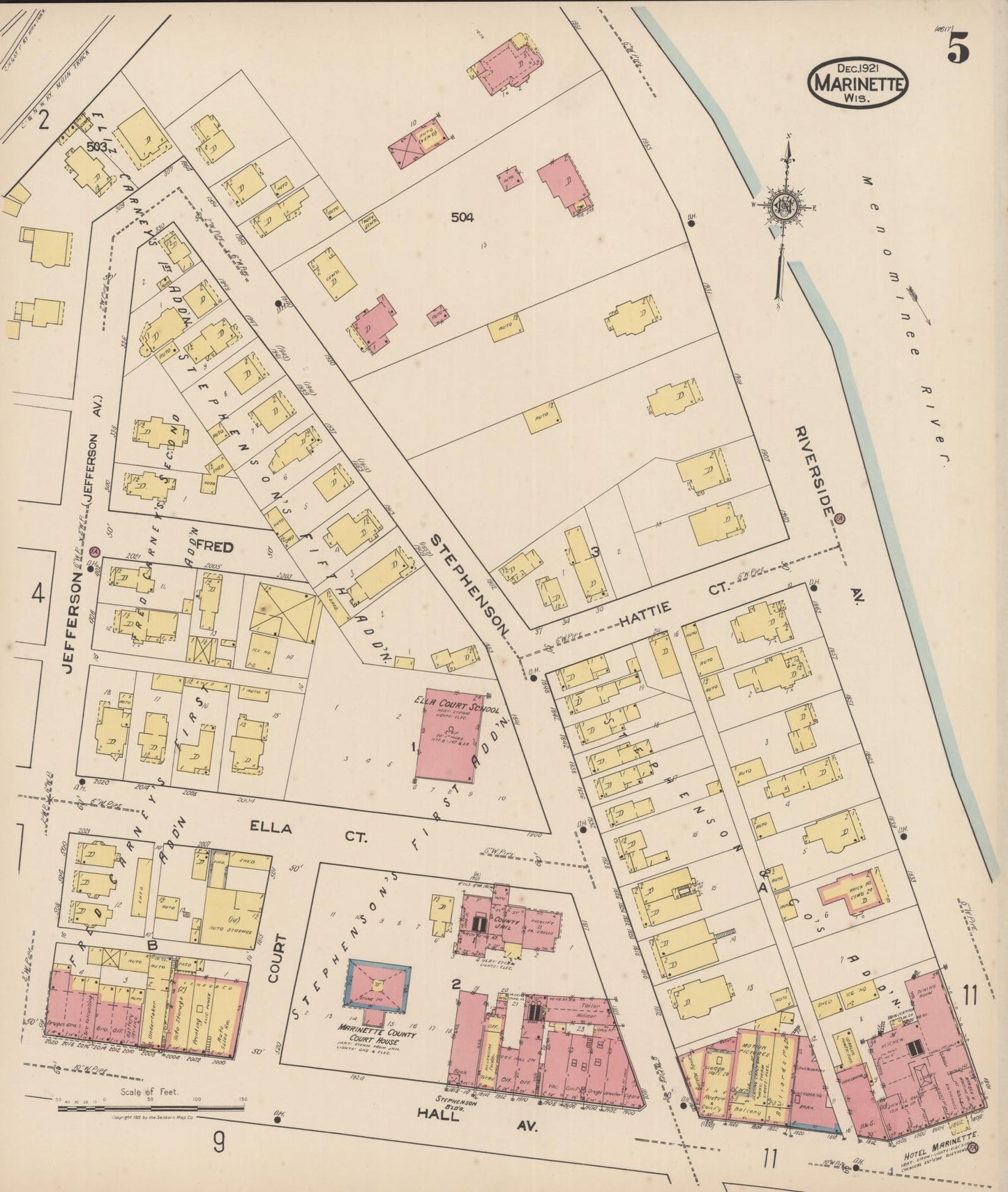 Sanborn Fire Insurance Map from Marinette, Marinette County, Wisconsin (1921), Sheet #0005 - Historic Sanborn Fire Insurance Map Print, vintage old map wall art, antique decor, genealogy gift, Wisconsin Wisconsin map
