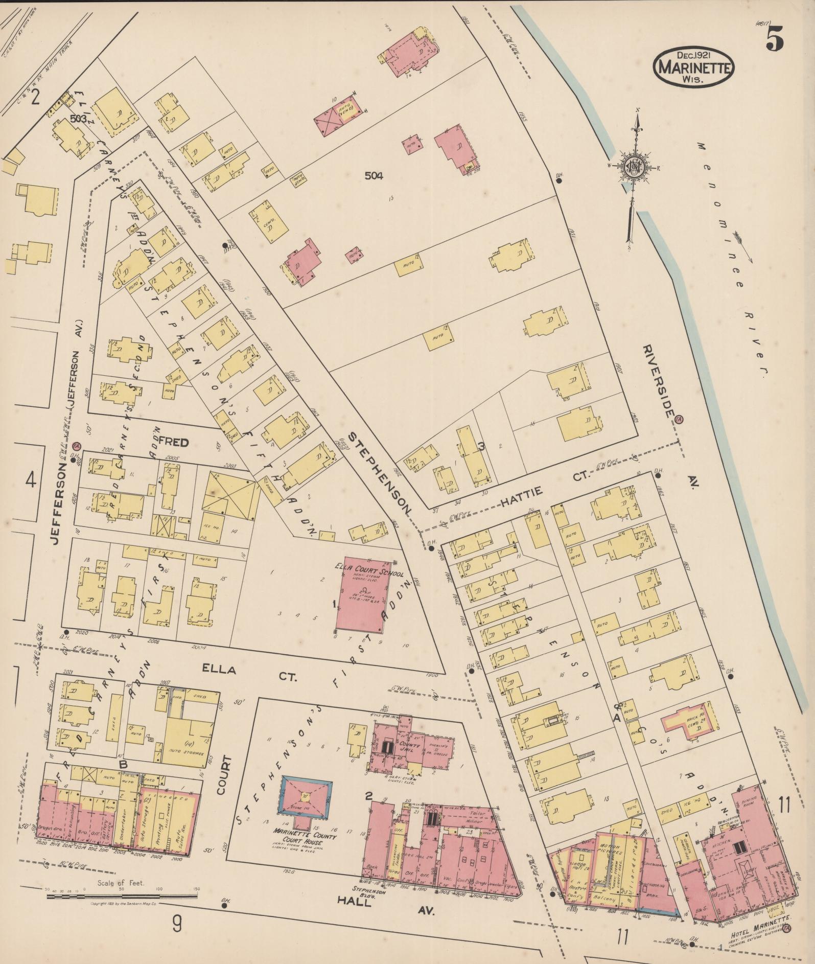 Sanborn Fire Insurance Map from Marinette, Marinette County, Wisconsin (1921), Sheet #0005 - Historic Sanborn Fire Insurance Map Print, vintage old map wall art, antique decor, genealogy gift, Wisconsin Wisconsin map