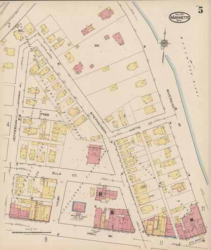 Sanborn Fire Insurance Map from Marinette, Marinette County, Wisconsin (1921), Sheet #0005 - Historic Sanborn Fire Insurance Map Print, vintage old map wall art, antique decor, genealogy gift, Wisconsin Wisconsin map