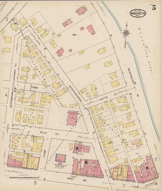 Sanborn Fire Insurance Map from Marinette, Marinette County, Wisconsin (1921), Sheet #0005 - Historic Sanborn Fire Insurance Map Print, vintage old map wall art, antique decor, genealogy gift, Wisconsin Wisconsin map