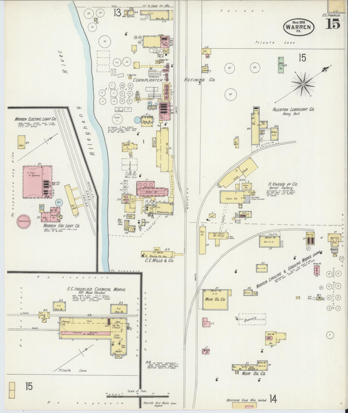 Sanborn Fire Insurance Map from Warren, Warren County, Pennsylvania (1898), Sheet #0015 - Historic Sanborn Fire Insurance Map Print, vintage old map wall art, antique decor, genealogy gift, Pennsylvania Pennsylvania map