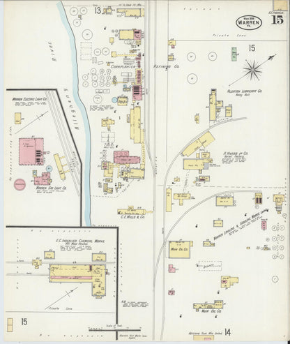 Sanborn Fire Insurance Map from Warren, Warren County, Pennsylvania (1898), Sheet #0015 - Historic Sanborn Fire Insurance Map Print, vintage old map wall art, antique decor, genealogy gift, Pennsylvania Pennsylvania map