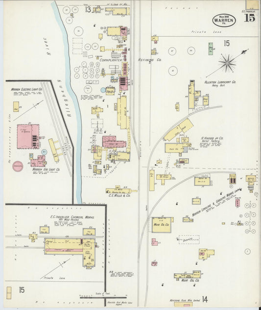 Sanborn Fire Insurance Map from Warren, Warren County, Pennsylvania (1898), Sheet #0015 - Historic Sanborn Fire Insurance Map Print, vintage old map wall art, antique decor, genealogy gift, Pennsylvania Pennsylvania map