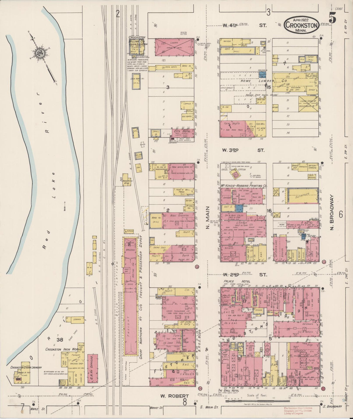 Sanborn Fire Insurance Map from Crookston, Polk County, Minnesota (1922), Sheet #0005 - Historic Sanborn Fire Insurance Map Print, vintage old map wall art, antique decor, genealogy gift, Minnesota Minnesota map