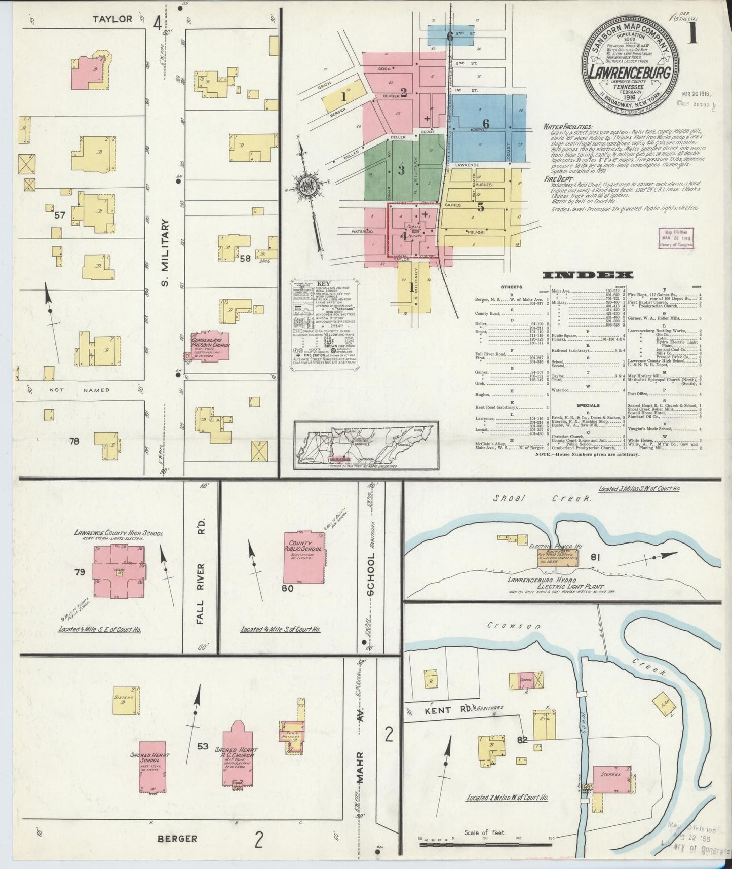 Sanborn Fire Insurance Map from Lawrenceburg, Lawrence County, Tennessee. (1916) – Historic Sanborn Fire Insurance Map Print