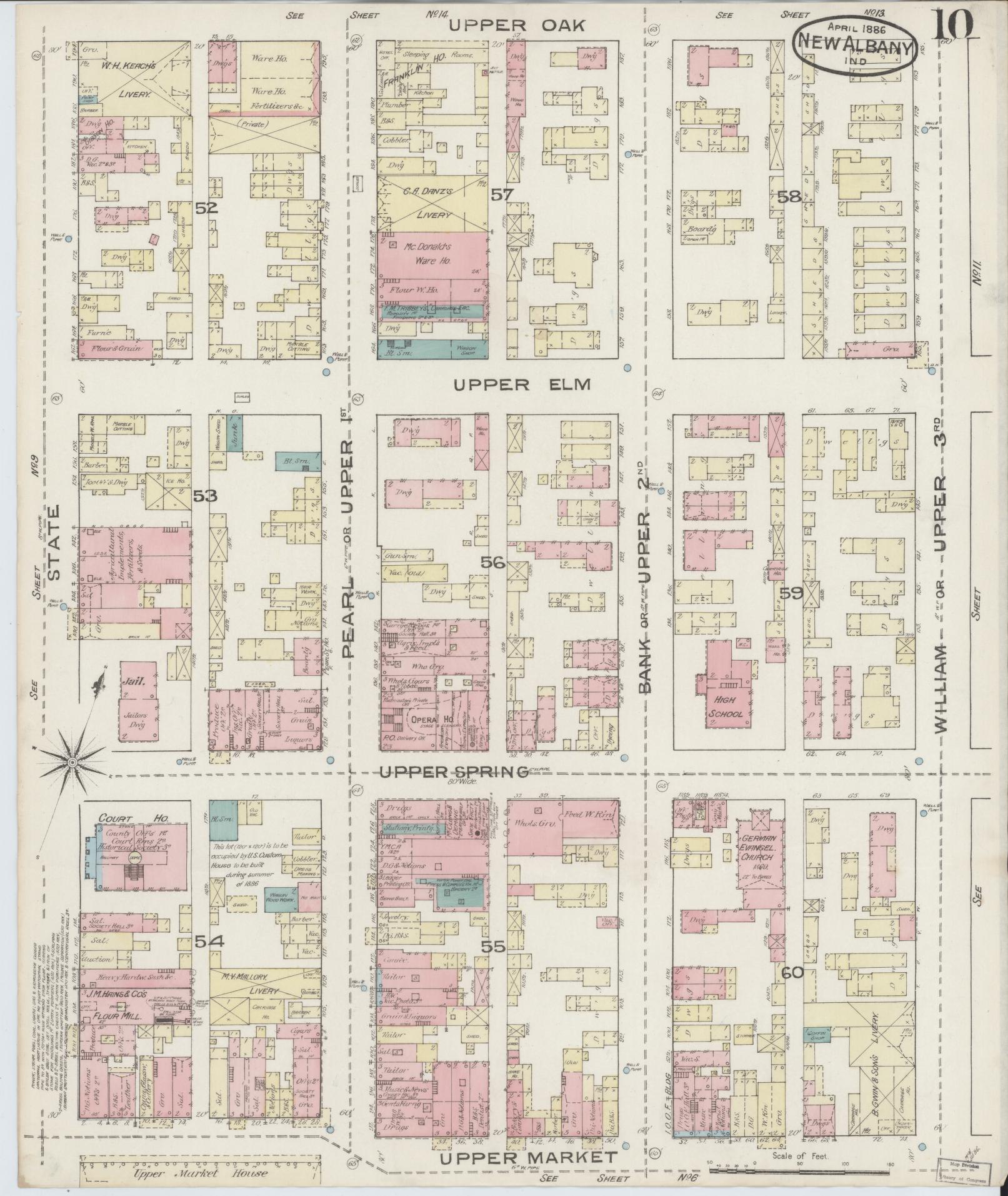 Sanborn Fire Insurance Map from New Albany, Floyd County, Indiana (1886), Sheet #0010 - Complete Map Set gallery image, historic Sanborn map, vintage wall art, Indiana Indiana