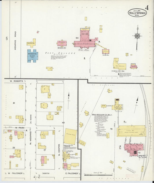 Sanborn Fire Insurance Map from Holly Springs, Marshall County, Mississippi (1915), Sheet #0004 - Historic Sanborn Fire Insurance Map Print, vintage old map wall art, antique decor, genealogy gift, Mississippi Mississippi map