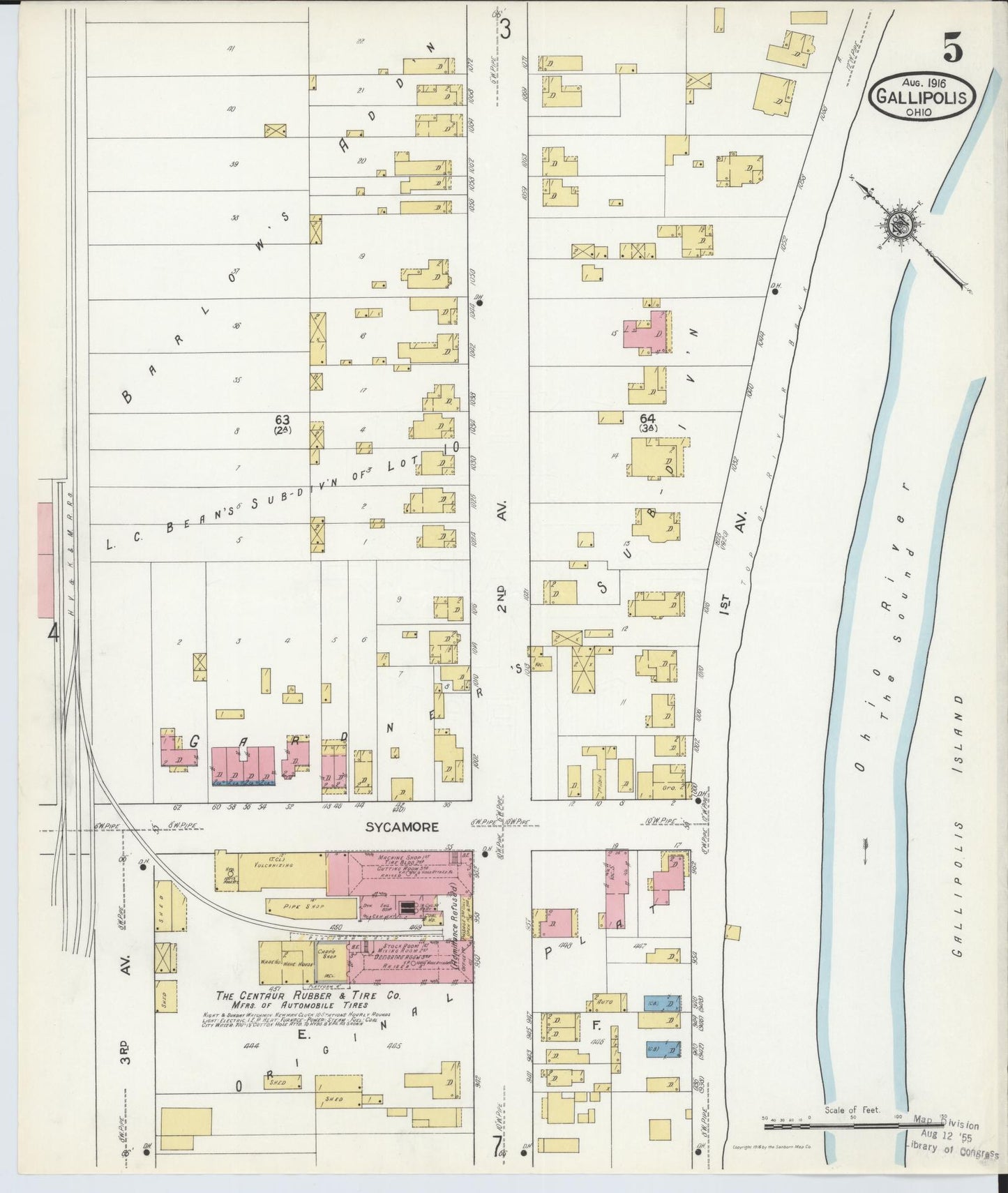 Sanborn Fire Insurance Map from Gallipolis, Gallia County, Ohio (1916), Sheet #0005 - Complete Map Set gallery image, historic Sanborn map, vintage wall art, Ohio Ohio