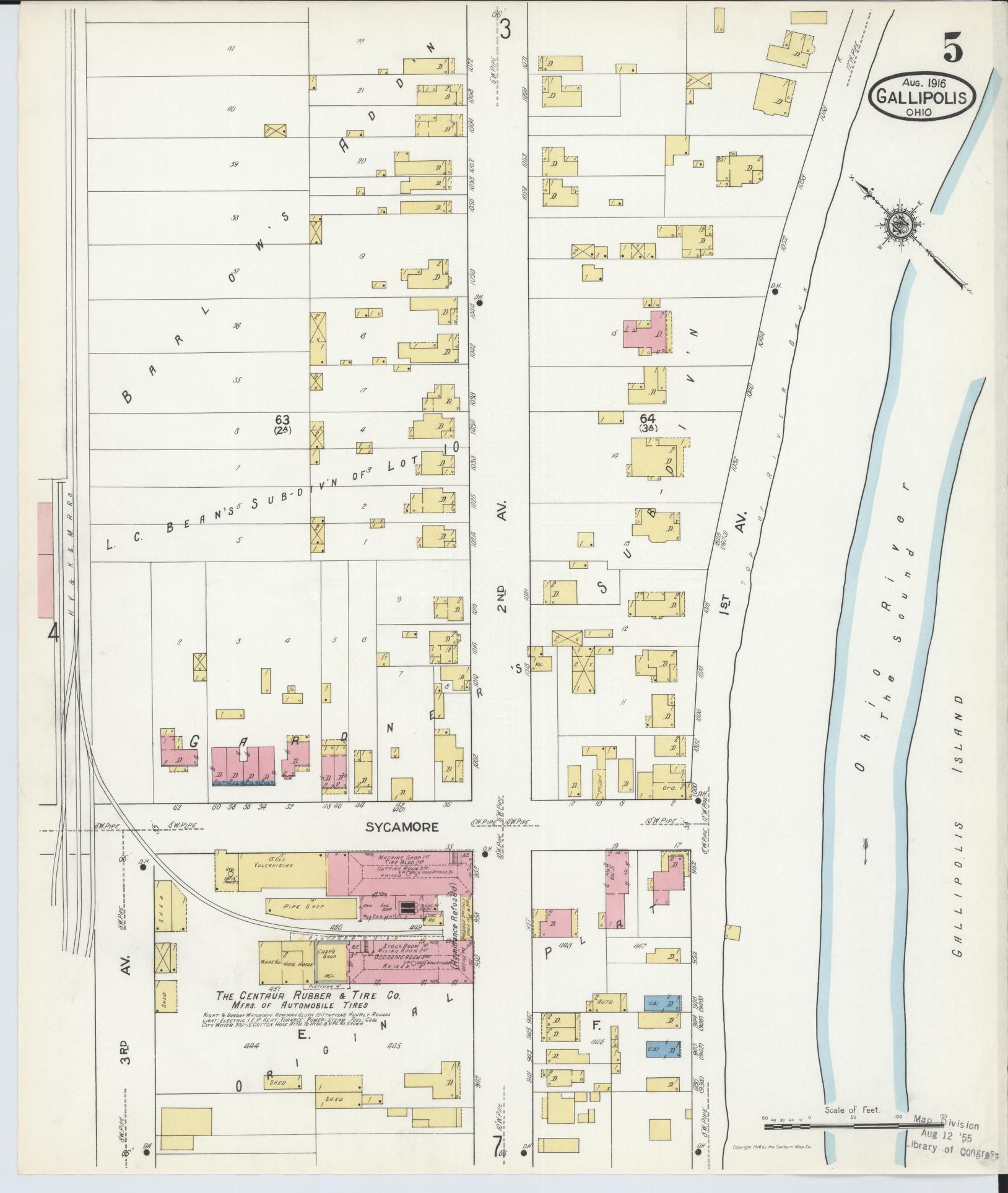 Sanborn Fire Insurance Map from Gallipolis, Gallia County, Ohio (1916), Sheet #0005 - Complete Map Set gallery image, historic Sanborn map, vintage wall art, Ohio Ohio