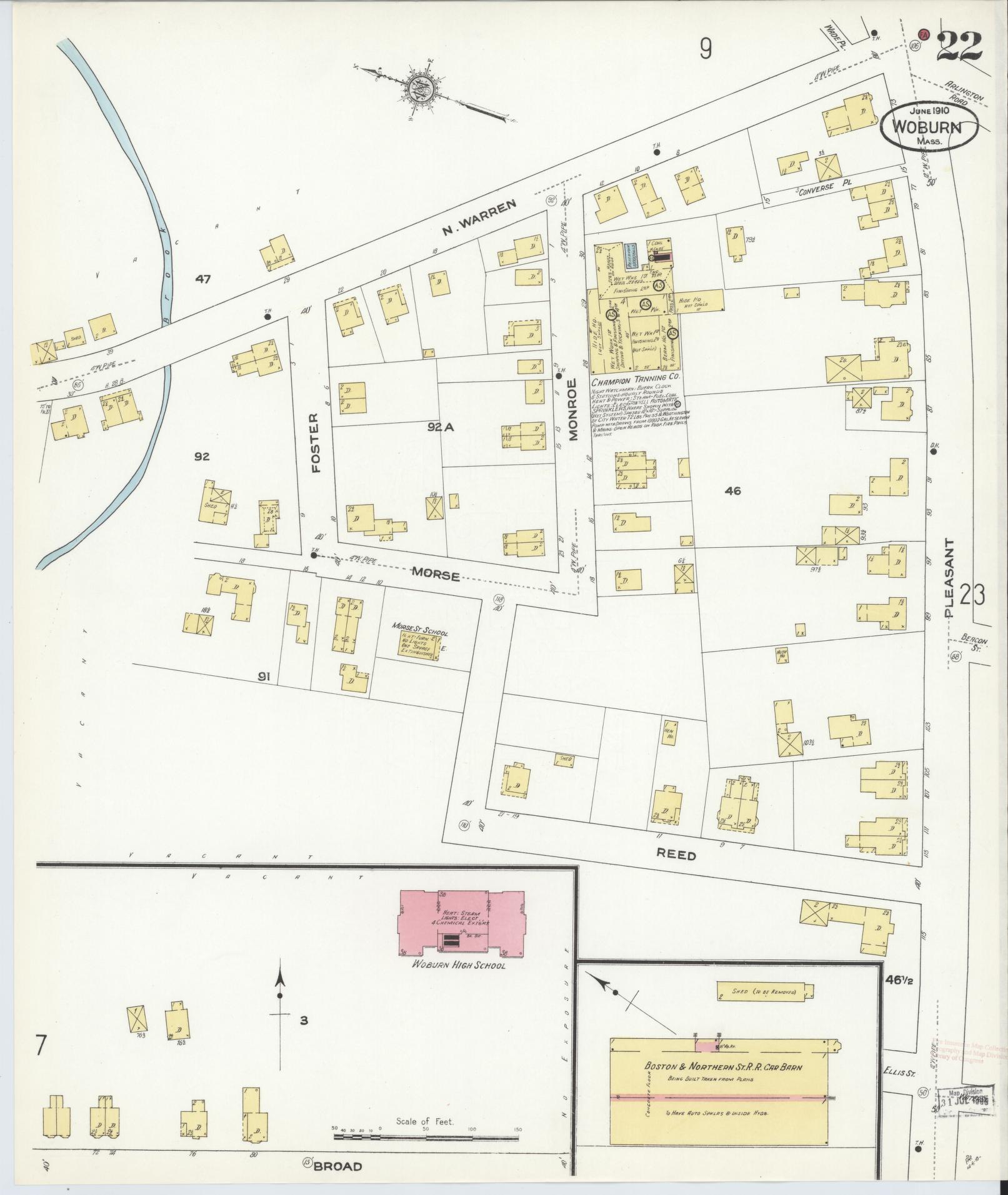 Sanborn Fire Insurance Map from Woburn, Middlesex County, Massachusetts (1910), Sheet #0022 - Complete Map Set gallery image, historic Sanborn map, vintage wall art, Massachusetts Massachusetts