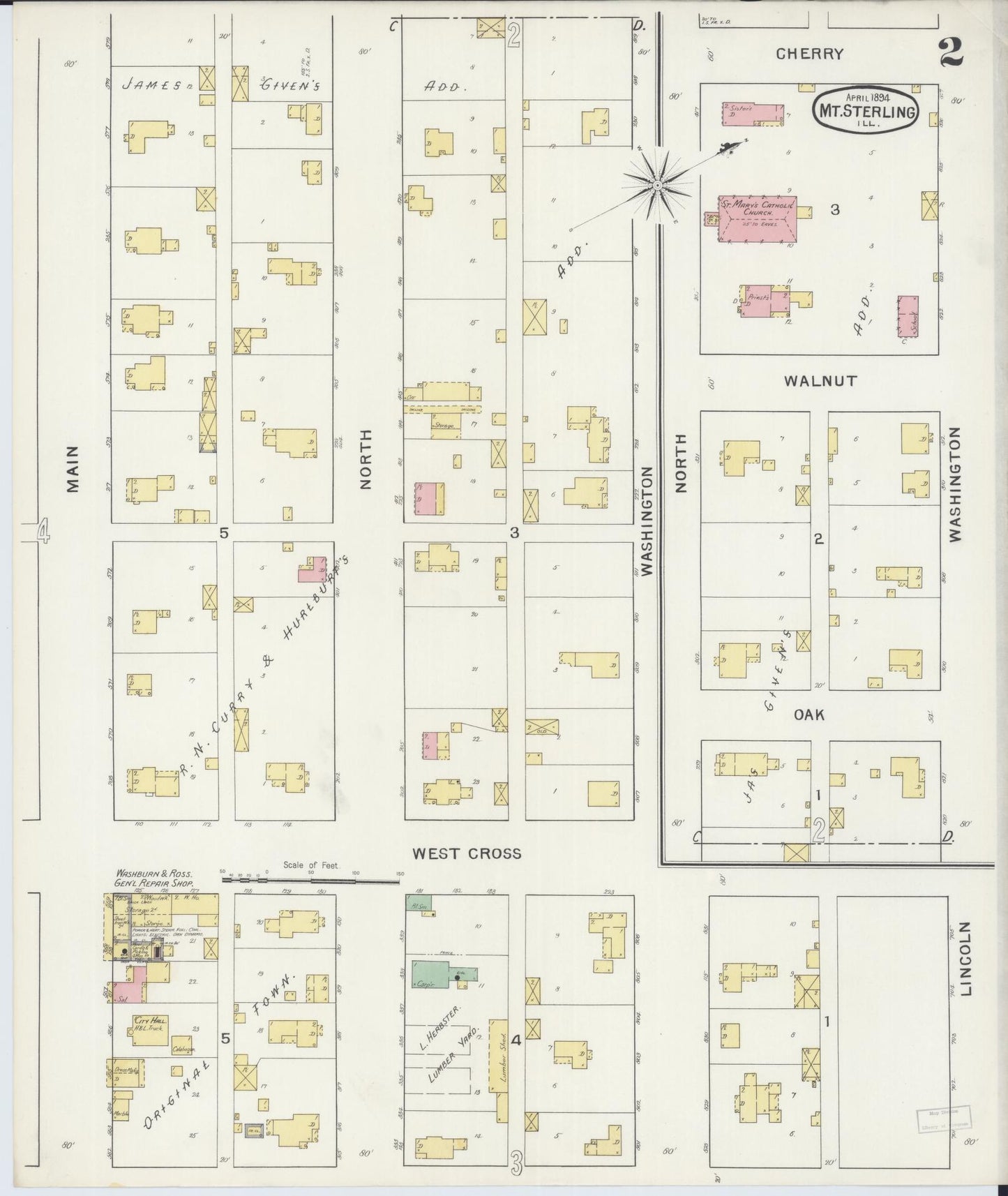 Sanborn Fire Insurance Map from Mount Sterling, Brown County, Illinois (1894), Sheet #0002 - Complete Map Set gallery image, historic Sanborn map, vintage wall art, Illinois Illinois