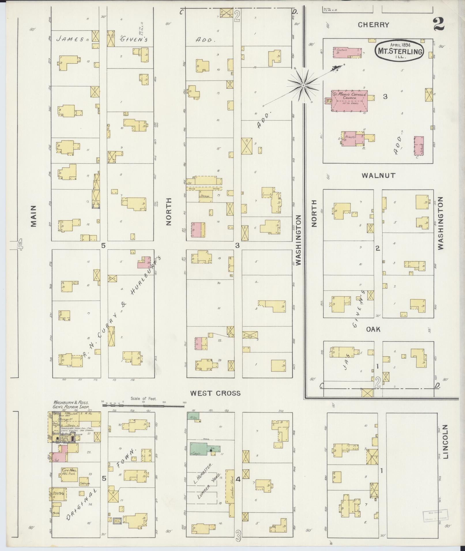 Sanborn Fire Insurance Map from Mount Sterling, Brown County, Illinois (1894), Sheet #0002 - Complete Map Set gallery image, historic Sanborn map, vintage wall art, Illinois Illinois