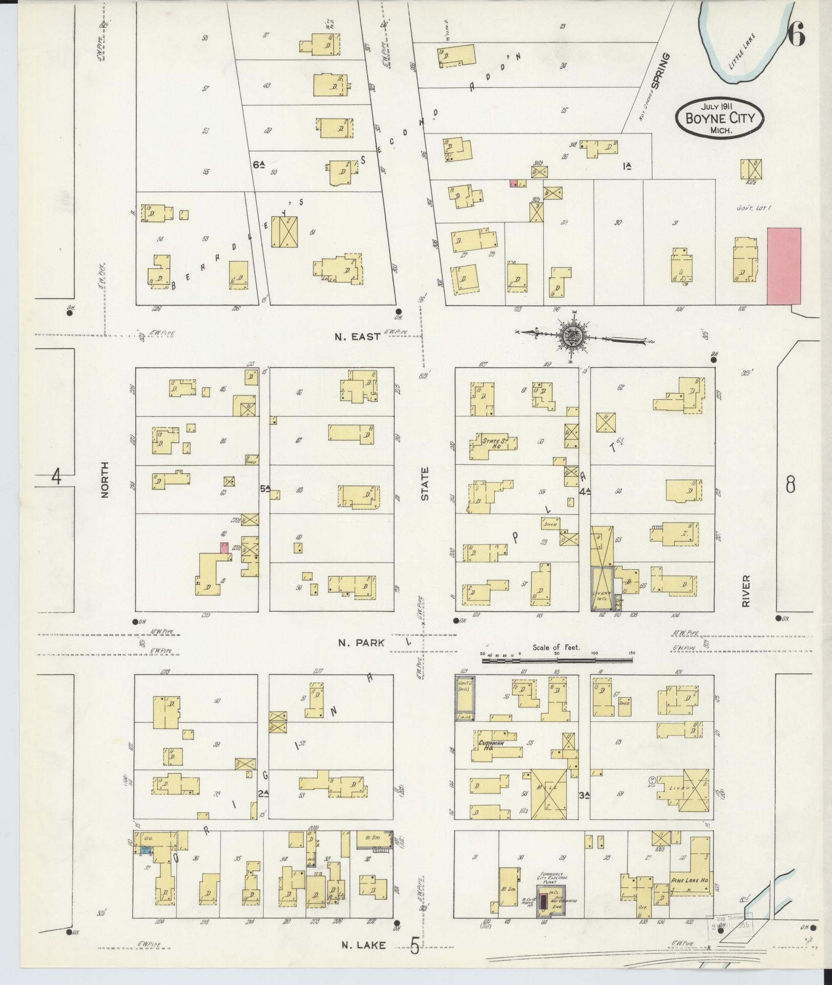 Sanborn Fire Insurance Map from Boyne City, Charlevoix County, Michigan (1911), Sheet #0006 - Historic Sanborn Fire Insurance Map Print, vintage old map wall art, antique decor, genealogy gift, Michigan Michigan map
