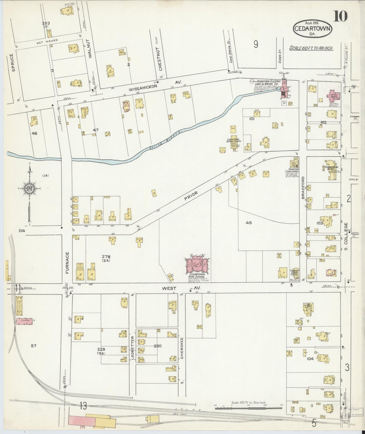 Sanborn Fire Insurance Map from Cedartown, Polk County, Georgia (1915), Sheet #0010 - Complete Map Set gallery image, historic Sanborn map, vintage wall art, Georgia Georgia