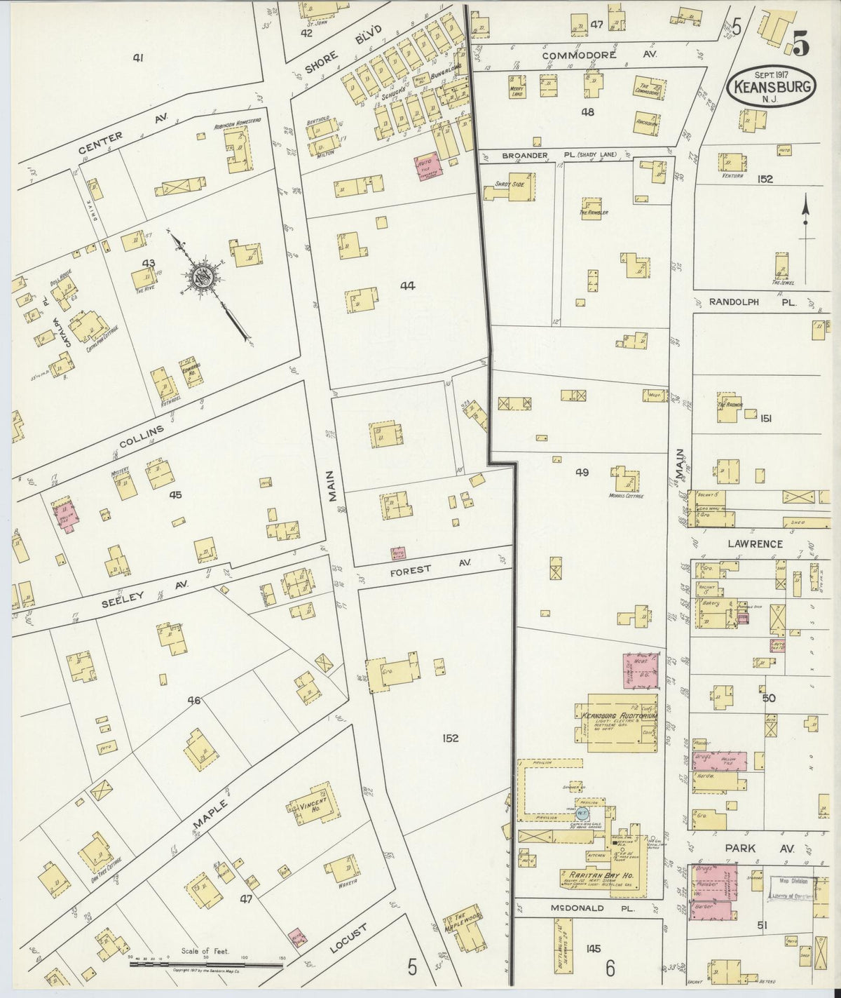 Sanborn Fire Insurance Map from Keansburg, Monmouth County, New Jersey (1917), Sheet #0005 - Historic Sanborn Fire Insurance Map Print, vintage old map wall art, antique decor, genealogy gift, New Jersey New Jersey map
