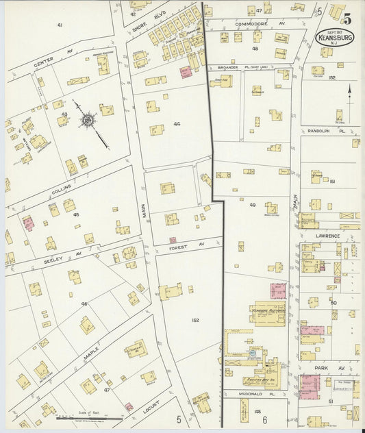 Sanborn Fire Insurance Map from Keansburg, Monmouth County, New Jersey (1917), Sheet #0005 - Historic Sanborn Fire Insurance Map Print, vintage old map wall art, antique decor, genealogy gift, New Jersey New Jersey map