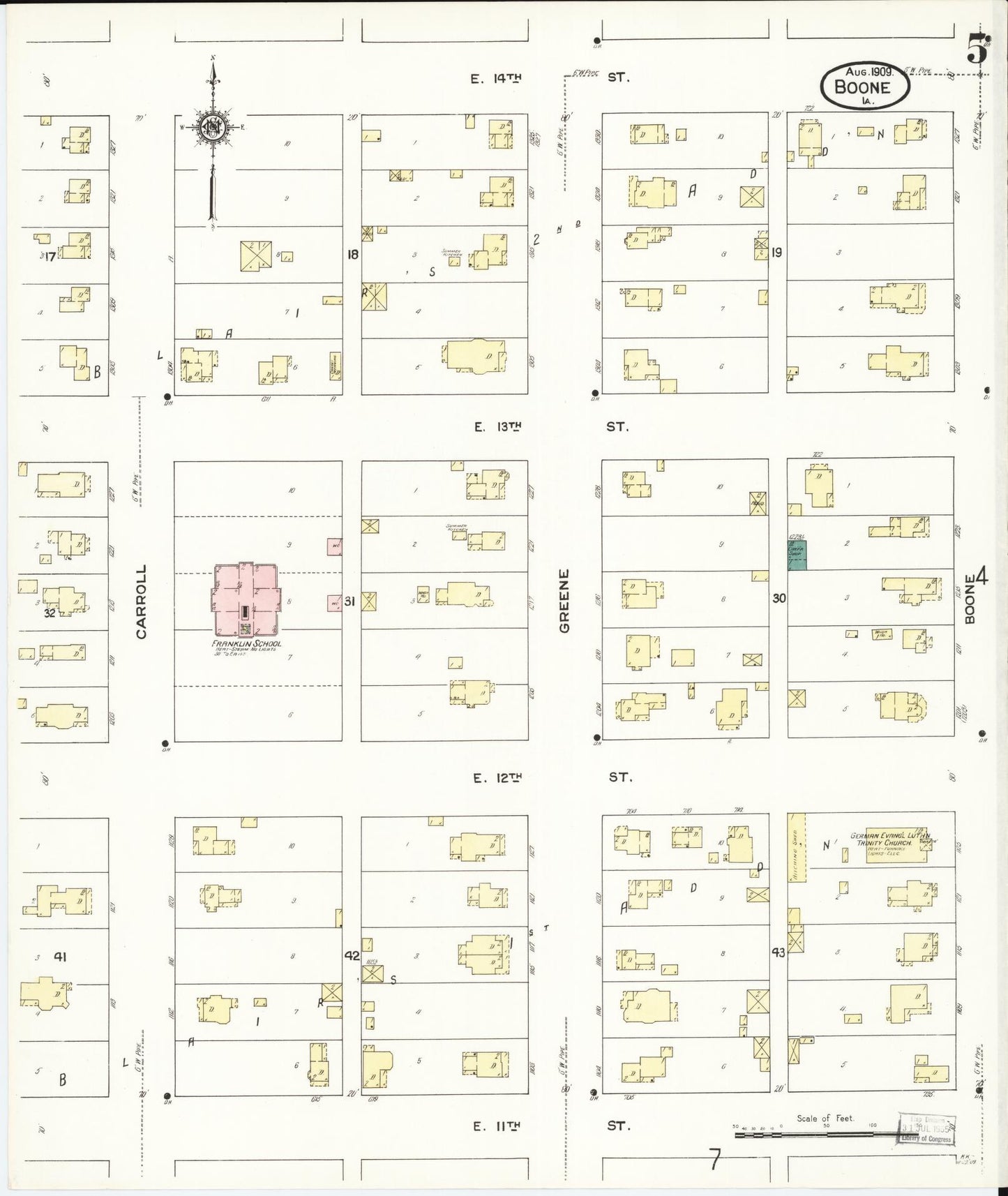 Sanborn Fire Insurance Map from Boone, Boone County, Iowa (1909), Sheet #0005 - Historic Sanborn Fire Insurance Map Print, vintage old map wall art
