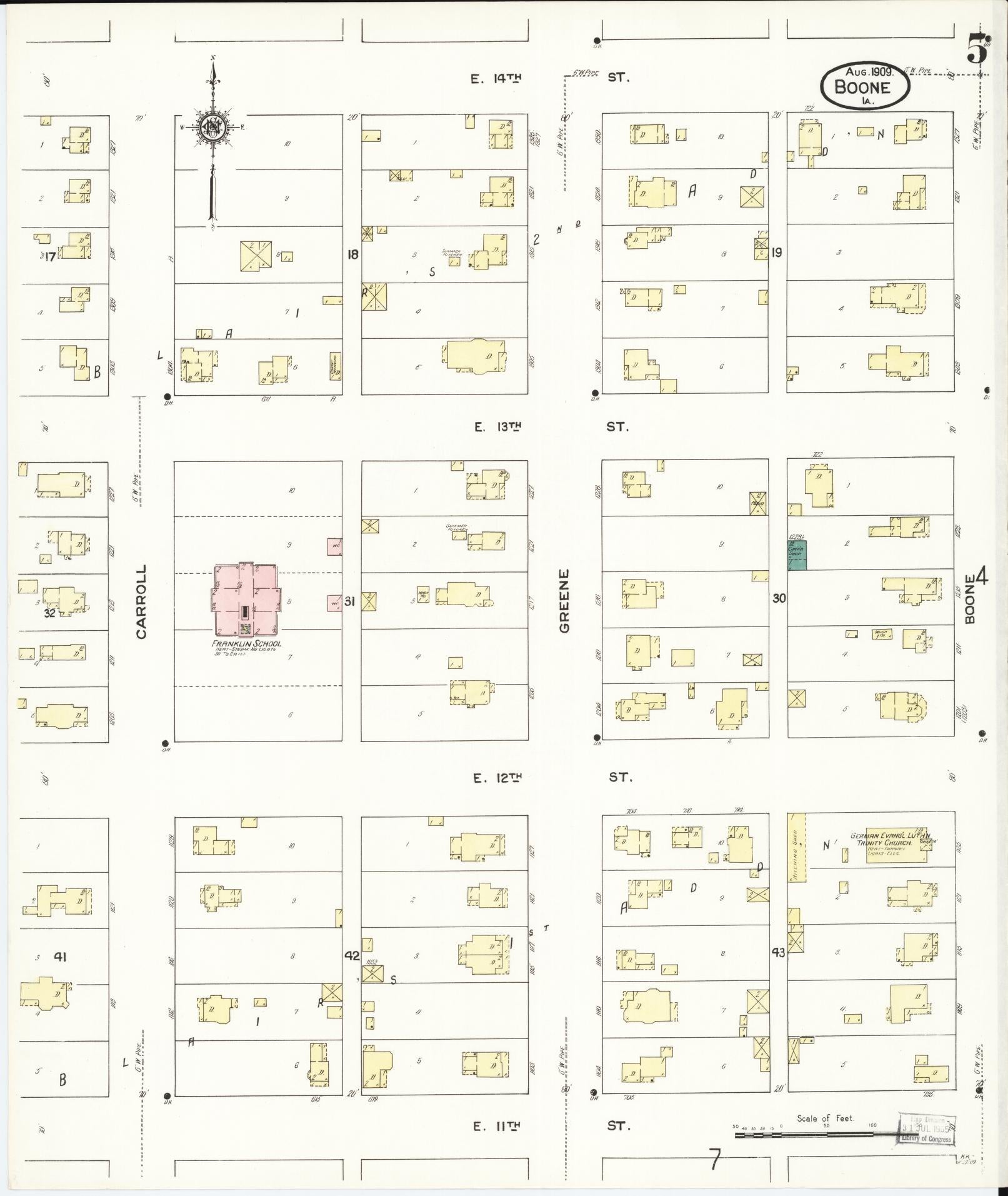Sanborn Fire Insurance Map from Boone, Boone County, Iowa (1909), Sheet #0005 - Historic Sanborn Fire Insurance Map Print, vintage old map wall art