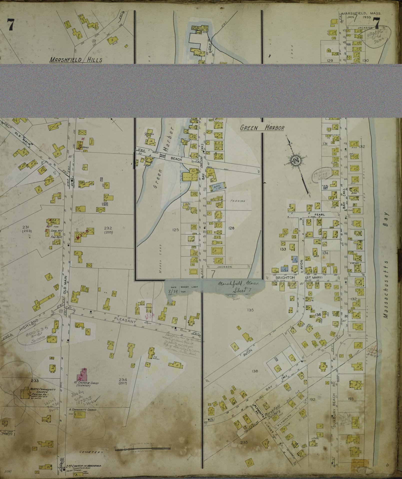 Sanborn Fire Insurance Map from Marshfield, Plymouth County, Massachusetts (1954), Sheet #0007 - Complete Map Set gallery image, historic Sanborn map, vintage wall art, Massachusetts Massachusetts