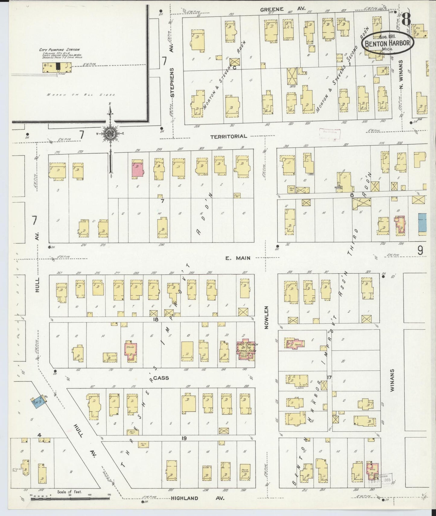 Sanborn Fire Insurance Map from Benton Harbor, Berrien County, Michigan (1911), Sheet #0008 - Complete Map Set gallery image, historic Sanborn map, vintage wall art, Michigan Michigan