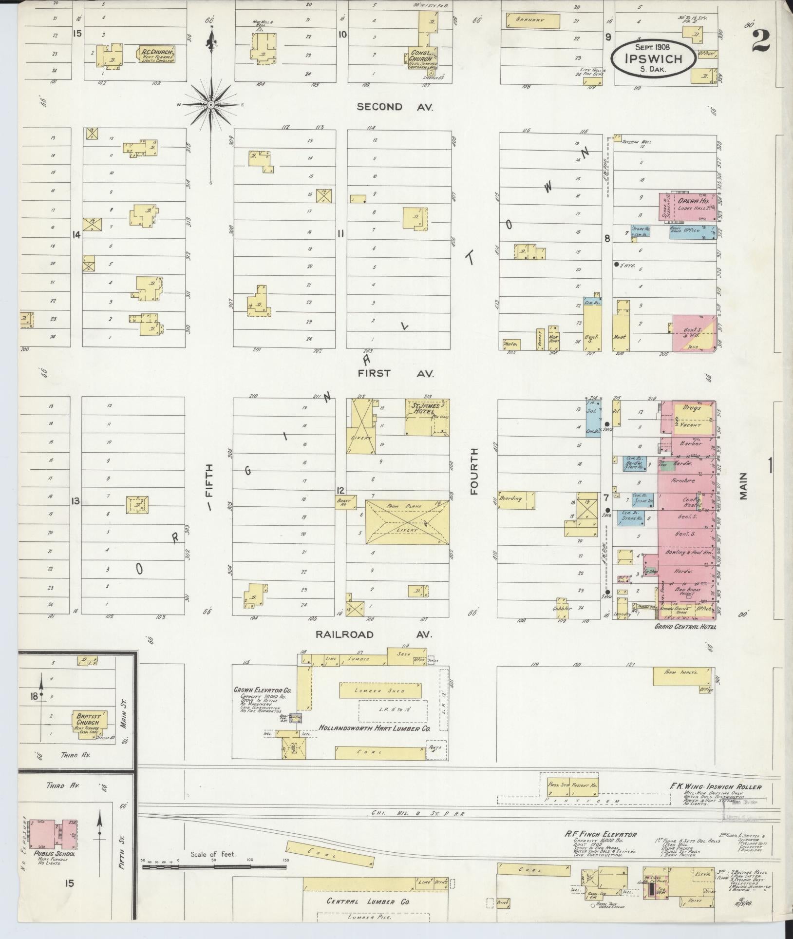 Sanborn Fire Insurance Map from Ipswich, Edmunds County, South Dakota (1908), Sheet #0002 - Historic Sanborn Fire Insurance Map Print, vintage old map wall art, antique decor, genealogy gift, South Dakota South Dakota map
