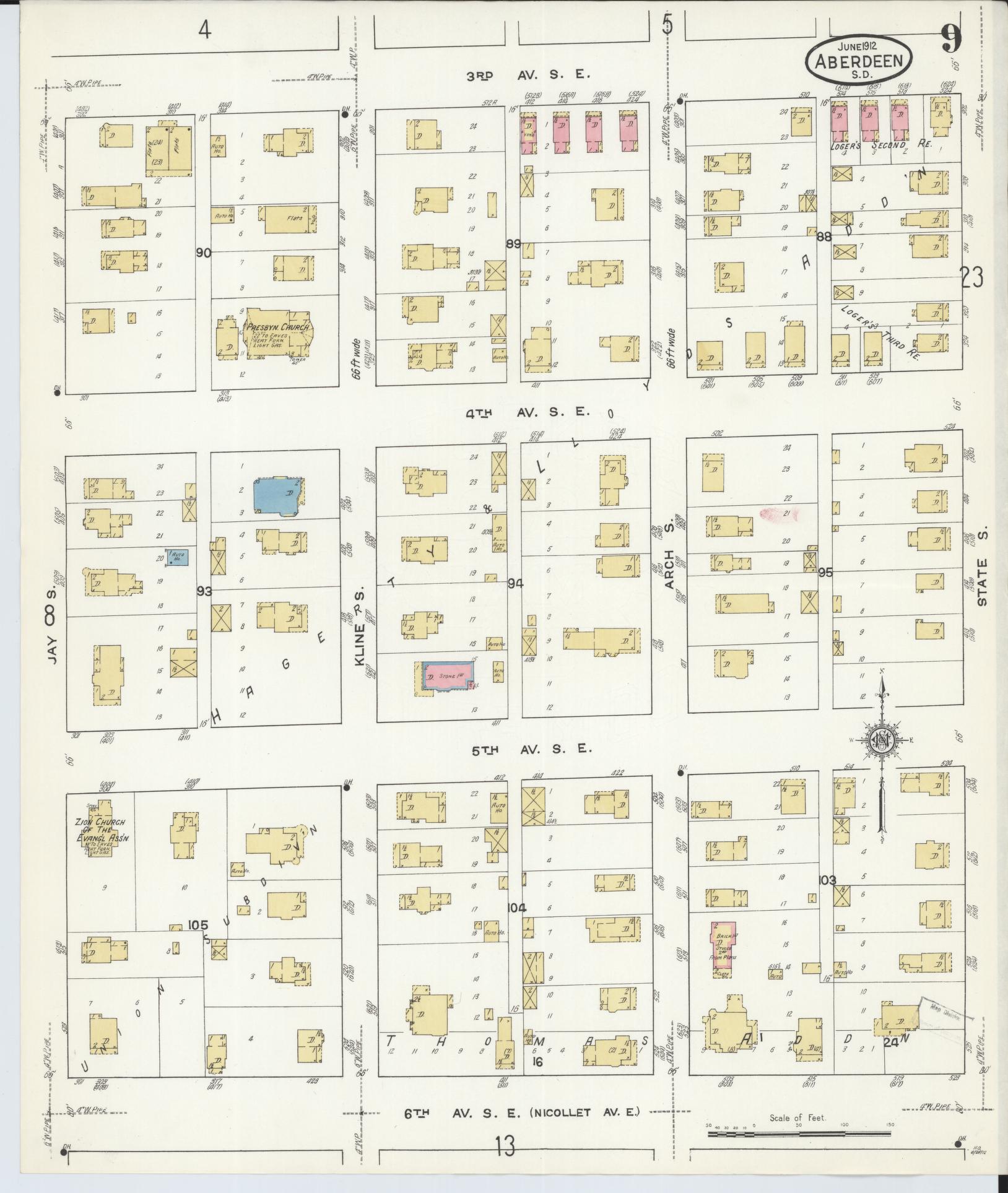 Sanborn Fire Insurance Map from Aberdeen, Brown County, South Dakota (1912), Sheet #0009 - Complete Map Set gallery image, historic Sanborn map, vintage wall art, South Dakota South Dakota