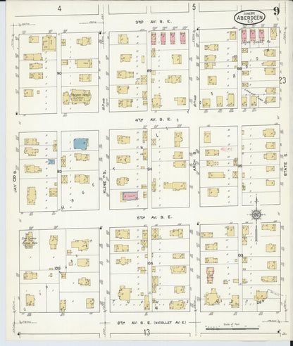 Sanborn Fire Insurance Map from Aberdeen, Brown County, South Dakota (1912), Sheet #0009 - Complete Map Set gallery image, historic Sanborn map, vintage wall art, South Dakota South Dakota