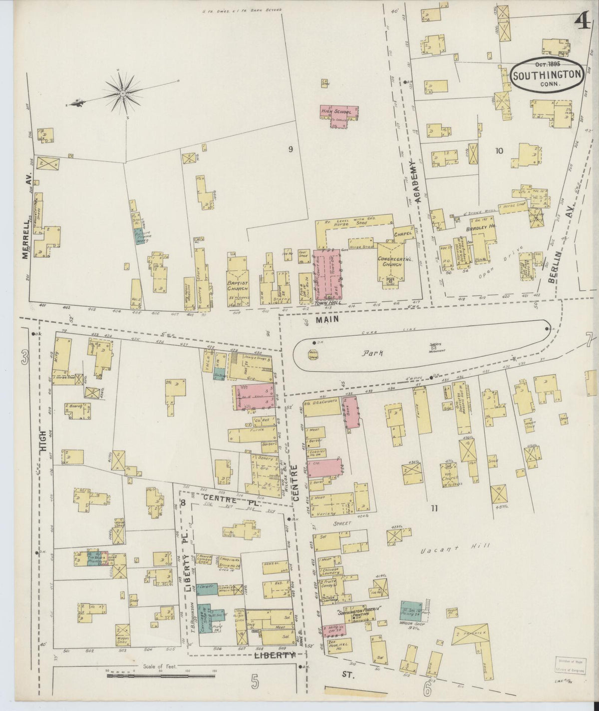 Sanborn Fire Insurance Map from Southington, Hartford County, Connecticut (1895), Sheet #0004 - Historic Sanborn Fire Insurance Map Print, vintage old map wall art, antique decor, genealogy gift, Connecticut Connecticut map