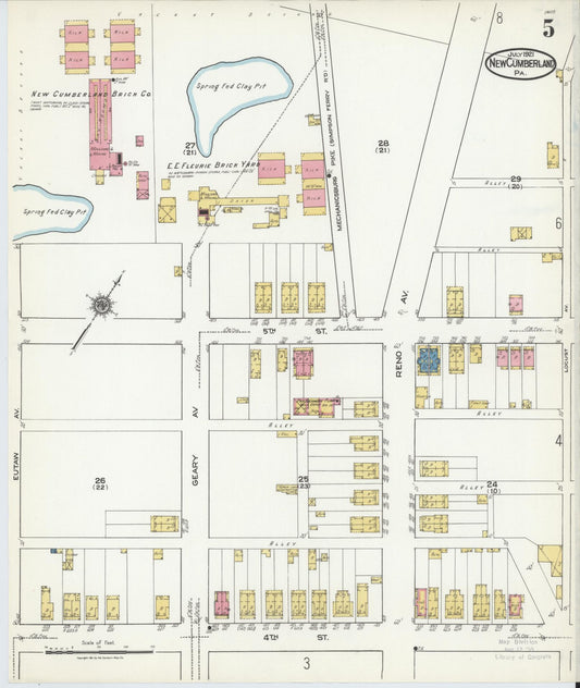 Sanborn Fire Insurance Map from New Cumberland, Cumberland County, Pennsylvania (1921), Sheet #0005 - Historic Sanborn Fire Insurance Map Print, vintage old map wall art, antique decor, genealogy gift, Pennsylvania Pennsylvania map