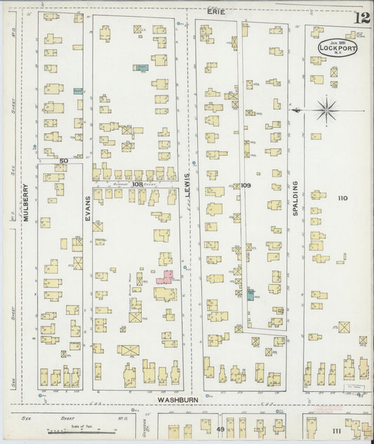 Sanborn Fire Insurance Map from Lockport, Niagara County, New York (1892), Sheet #0012 - Historic Sanborn Fire Insurance Map Print, vintage old map wall art, antique decor, genealogy gift, New York New York map