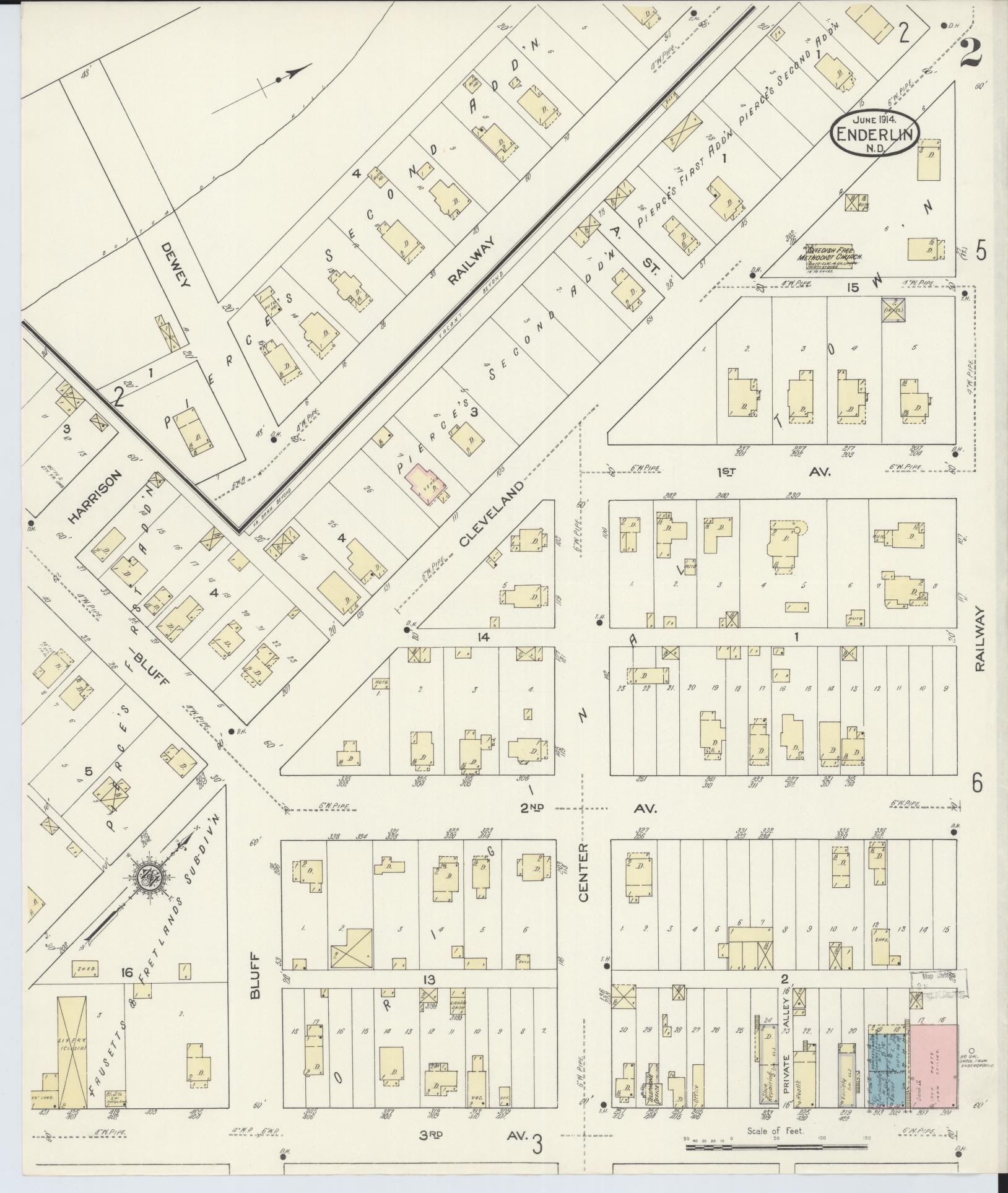 Sanborn Fire Insurance Map from Enderlin, Ransom County, North Dakota (1914), Sheet #0002 - Complete Map Set gallery image, historic Sanborn map, vintage wall art, North Dakota North Dakota