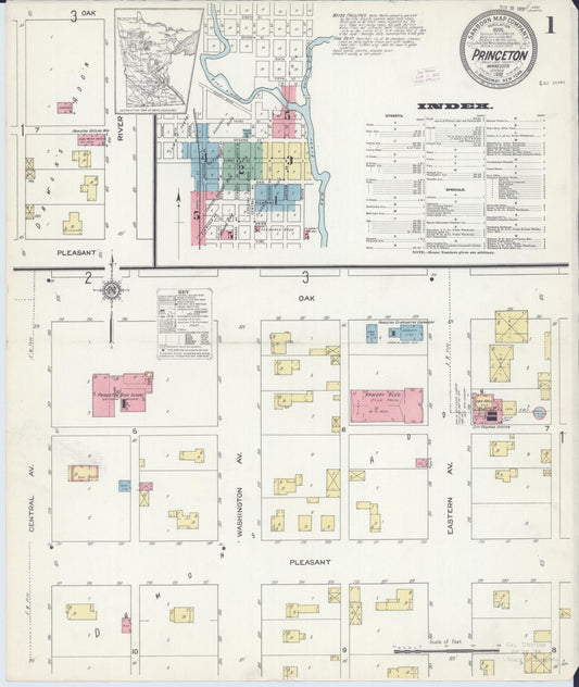 Sanborn Fire Insurance Map from Princeton, Mille Lacs County, Minnesota (1912), Sheet #0001 - Historic Sanborn Fire Insurance Map Print, vintage old map wall art, antique decor, genealogy gift, Minnesota Minnesota map