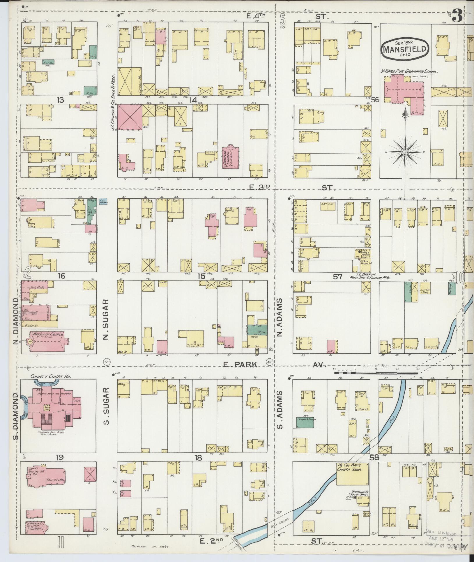 Sanborn Fire Insurance Map from Mansfield, Richland County, Ohio (1892), Sheet #0003 - Historic Sanborn Fire Insurance Map Print, vintage old map wall art, antique decor, genealogy gift, Ohio Ohio map