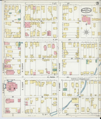 Sanborn Fire Insurance Map from Mansfield, Richland County, Ohio (1892), Sheet #0003 - Historic Sanborn Fire Insurance Map Print, vintage old map wall art, antique decor, genealogy gift, Ohio Ohio map