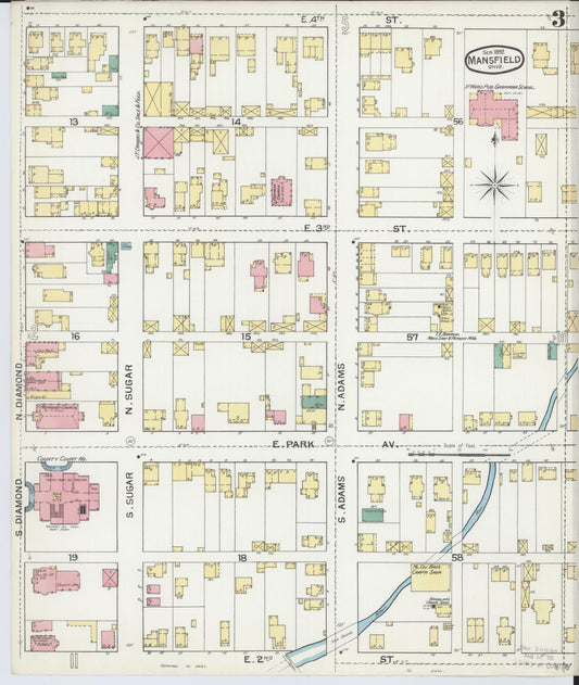 Sanborn Fire Insurance Map from Mansfield, Richland County, Ohio (1892), Sheet #0003 - Historic Sanborn Fire Insurance Map Print, vintage old map wall art, antique decor, genealogy gift, Ohio Ohio map
