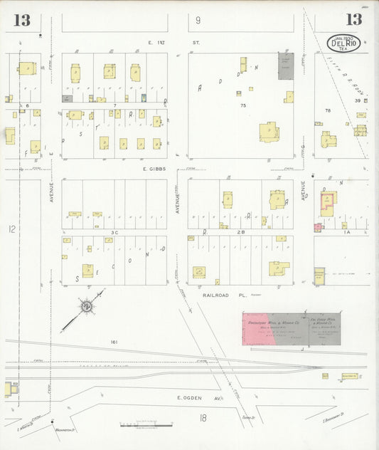 Sanborn Fire Insurance Map from Del Rio, Val Verde County, Texas (1930), Sheet #0013 - Historic Sanborn Fire Insurance Map Print, vintage old map wall art, antique decor, genealogy gift, Texas Texas map